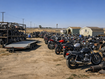 Behind the shop is our motorcycle junkyard, where we keep a steady supply of used OEM parts for riders who need affordable, reliable components.